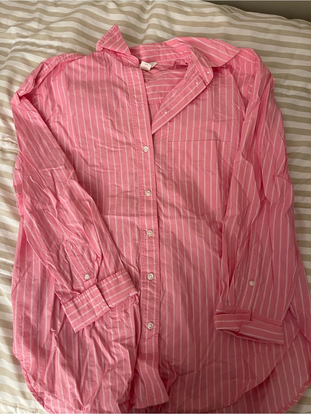 Hm oversized Pink Striped Button-Up Shirt